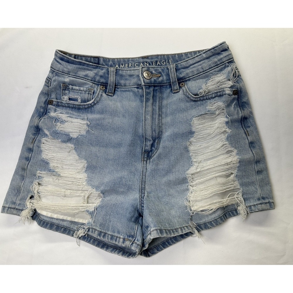 American‎ Eagle Women 0 Distressed High Rise Comfort Stretch Waistband Mom Short